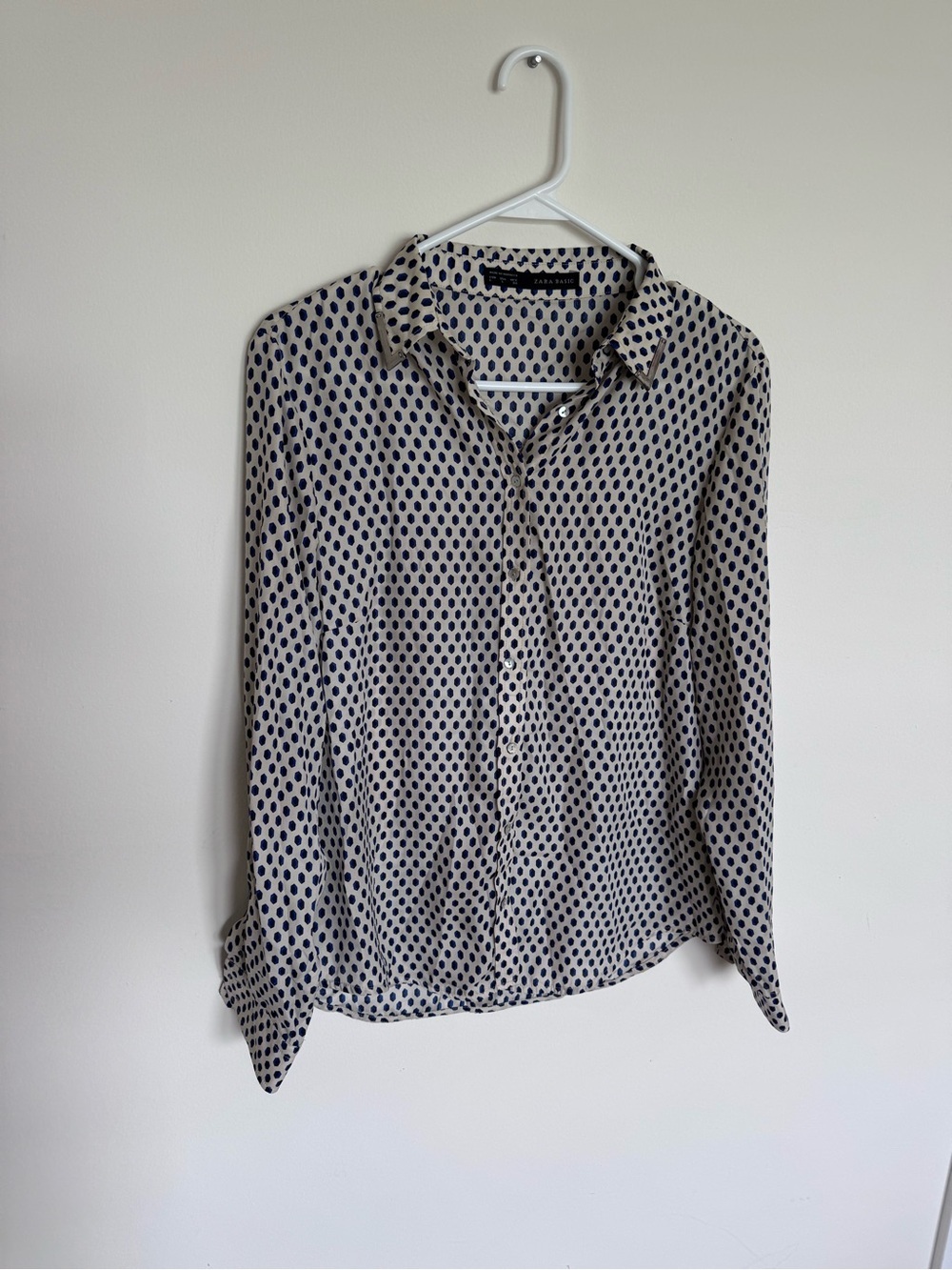 Zara Cream Blouse with Navy Geometric Dots